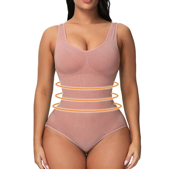 BLTIBY Tank Top Bodysuit for Women U Neck Solid Color Thong Jumpsuit Tummy Control Seamless Shapewear Comfy Fashion Bodysuits Pink M