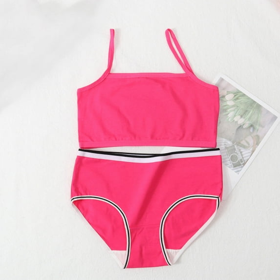BLTIBY Teens Training Bras for Girls Big Kids Spaghetti Strap Sports Bra Straps Bralette with Underpants Sets Hot Pink 13-14 Years