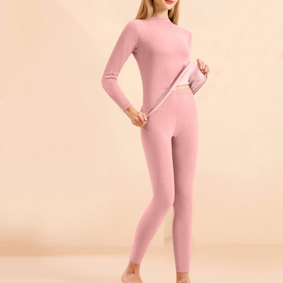 BLTIBY Thermal Underwear Set for Women Long Johns Ultra-Soft Warm Winter Fitted Round Neck Top & Bottom Base Layer Pajamas Sets for Cold Weather Pink 2 M