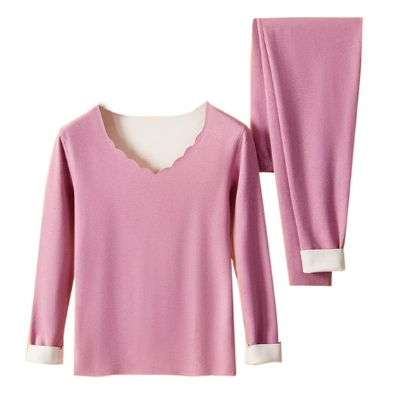 BLTIBY Thermal Underwear Set for Women Long Johns Ultra-Soft Warm Winter Fleece Fitted V Neck Top & Bottom Base Layer Sets for Cold Weather Purple XXL