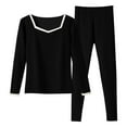 thumbnail image 1 of BLTIBY Thermal Underwear Sets for Women Long Johns Color Block Square Neck Base Layer Winter Warm Long Sleeve Pjs Sleepwear Black XXL, 1 of 2