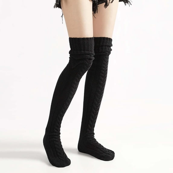 BLTIBY Thigh High Socks for Women Ribbed Knit over the Knee Leg Warmer Slouchy Pile Sock Cozy Winter Dance Stockings Black L