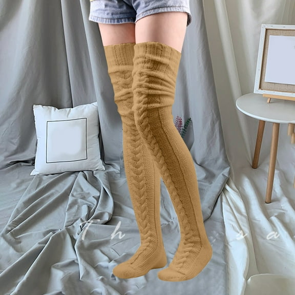 BLTIBY Thigh High Socks for Women Ribbed Knit over the Knee Leg Warmers Slouchy Pile Sock Cozy Winter Dance Stockings Brown Free Size