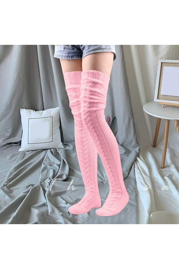 Thigh High Socks for Women Ribbed Knit over the Knee Leg Warmers Slouchy Pile Sock Cozy Winter Dance Stockings Pink Free Size