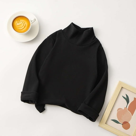 BLTIBY Toddler Baby Girl Boys Basic Top Solid Color Half Turtleneck T-Shirt Kid Cotton Long Sleeve Pullover Blouse Tops Black 4-5 Years