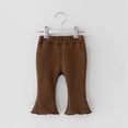 thumbnail image 1 of BLTIBY Toddler Baby Girl Flare Pants Solid Colour Cotton Trouser for Infant Little Girls Wide Leg Ruffle Pant Ribbed Bell Bottoms Legging Trousers Brown 2-3 Years, 1 of 5