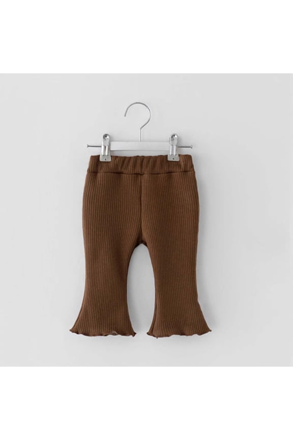 Toddler Baby Girl Flare Pants Solid Colour Cotton Trouser for Infant Little Girls Wide Leg Ruffle Pant Ribbed Bell Bottoms Legging Trousers Brown 3-6 Months