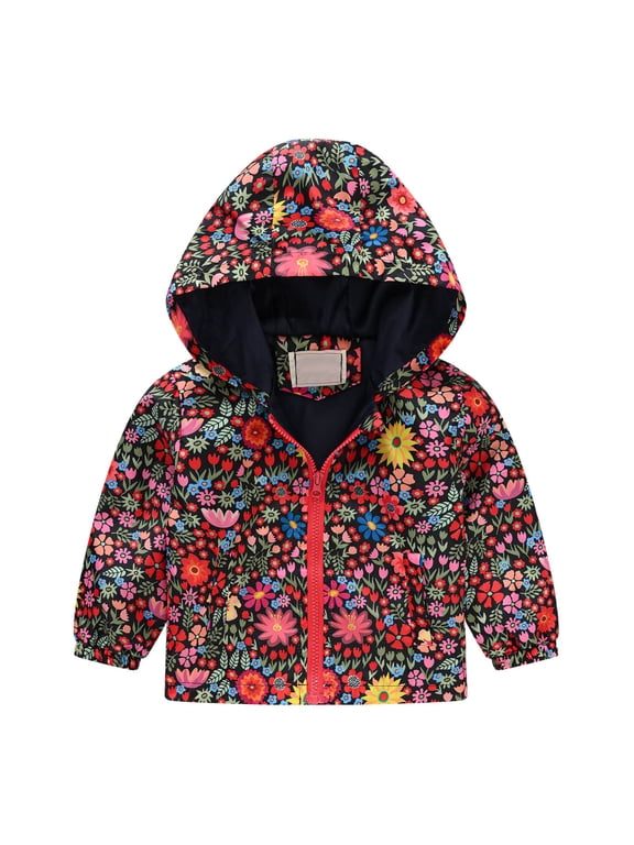 Toddler Baby Girls Boys Rain Jacket Hooded Windbreaker Lightweight Cute Printed Coat Fall Long Sleeve Windproof Outwear with Pockets Red 7-8 Years
