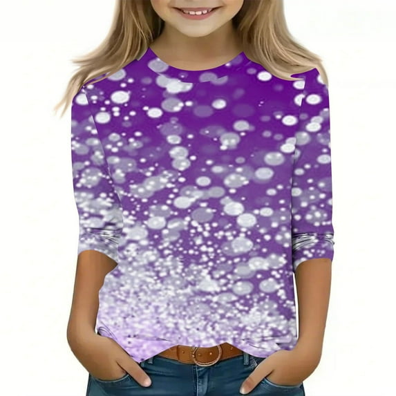 BLTIBY Toddler Baby Girls Boys Sweatshirts Autumn Spring Infant Sequin Printed Pullover Crewneck Blouse 3/4 Sleeve Top Shirts Fashion Casual Clothes Purple 2 7-8 Years