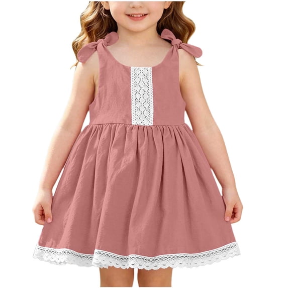 BLTIBY Toddler Baby Girls Cotton Dresses Round Neck Lace Trim Sleeveless Dress Summer Beach Holiday Sundress Pink 5-6 Years