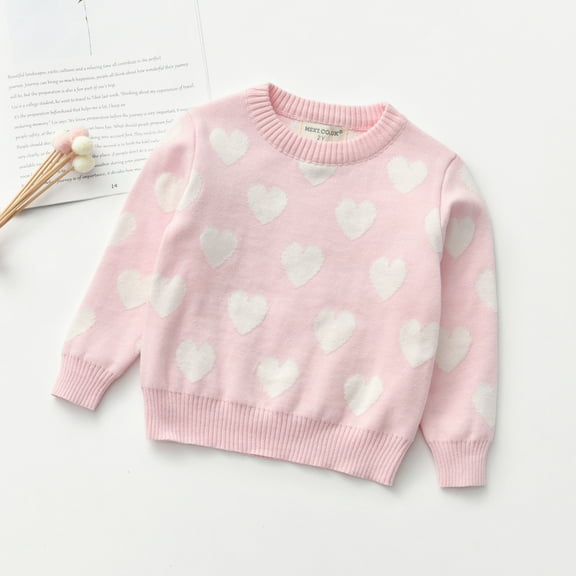 BLTIBY Toddler Baby Girls Valentine's Day Sweater Sweatshirts Autumn Winter Heart Printed Infant Pullover Crewneck Blouse Long Sleeve Top Shirts Fashion Casual Clothes Pink 5-6 Years