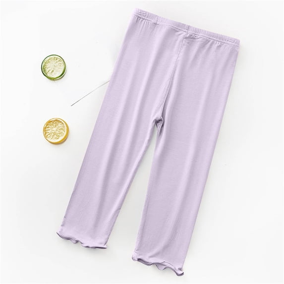 BLTIBY Toddler Boy Girl Casual Pants Baby Summer Fall Comfy Elastic Waist Cotton Basic Plain Leggings Soft Bloomers Pants Solid Color Trousers 2-9 Years Purple 2-3 Years