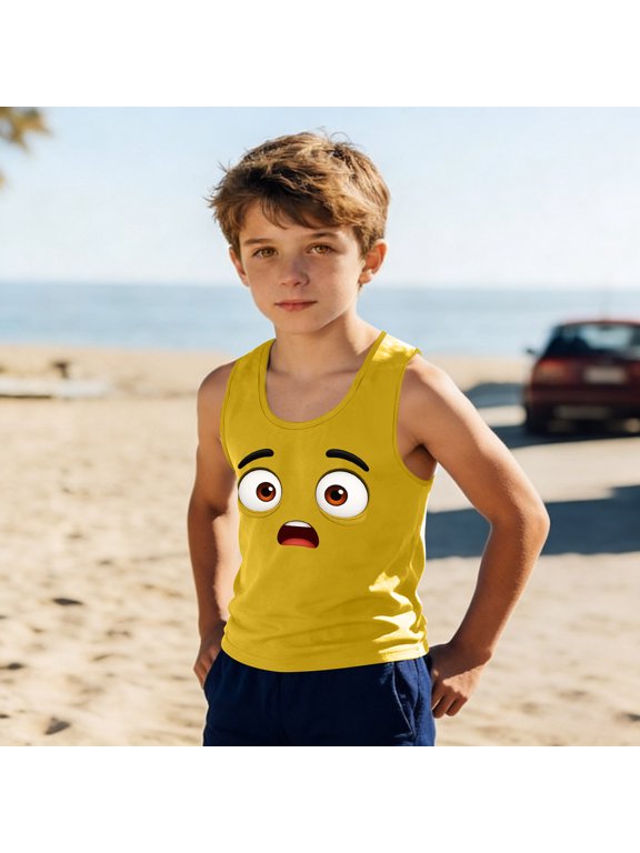 Toddler Boys Girls Tank Tops Summer Sleeveless Crew Neck Funny Printed Undershirts Basic Tees Shirts for Kids