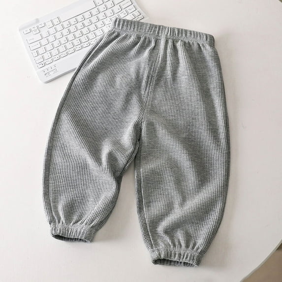 BLTIBY Toddler Boys Girls Waffle Pants Solid Color Sweatpant Sports Trousers Comfort Lightweight Joggers Gray 5-6Years
