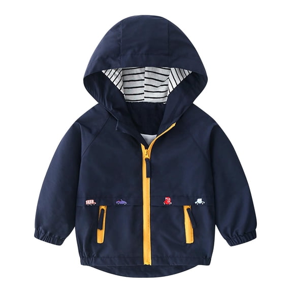 BLTIBY Toddler Boys Girls Windbreaker Jacket Casual Outerwear Kids Lightweight Zip Hooded Jackets Baby Cute Rain Coat with Pockets Navy 7-8 Years
