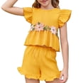 thumbnail image 1 of BLTIBY Toddler Girls 2 Piece Summer Outfits Ruffle Sleeve Floral Embroidered Tank Tops and Shorts Sets for Kids Yellow 5-6Years, 1 of 8