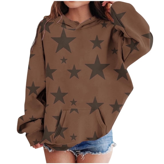 BLTIBY Toddler Girls Boys Sweatshirt Hoodies Star Printed Kids Casual Pullover Sweater Long Sleeve Shirts Winter Outwear with Pockets Brown 13-14 Years