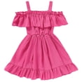 thumbnail image 1 of BLTIBY Toddler Girls Summer Off Shoulder Floral Dress Boho Chiffon Ruffle Princess Sundress for Beach Wedding Vacation Hot Pink 4-5Years, 1 of 4