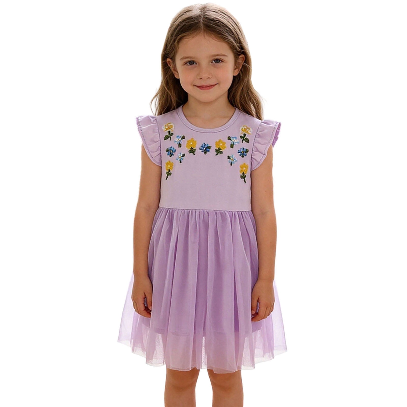 BLTIBY Toddler Girls Tulle Dress Short Sleeve Ruffle Embroidery ...