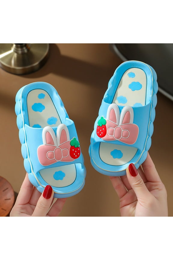 Toddler Little Kids Summer Sandals Non-Slip Girls Slide Lightweight Comfort Beach Water Shoes Cute Shower Pool Slippers Home Shoe Blue 4-5Years