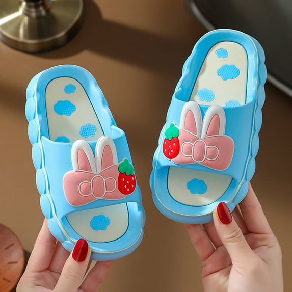 BLTIBY Toddler Little Kids Summer Sandals Non-Slip Girls Slide Lightweight Comfort Beach Water Shoes Cute Shower Pool Slippers Home Shoe Blue 3-4Years