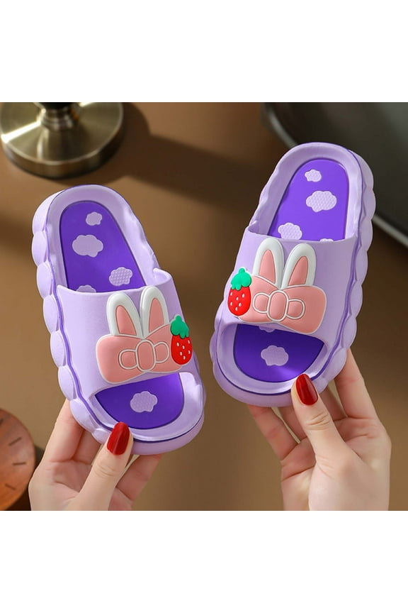 Toddler Little Kids Summer Sandals Non-Slip Girls Slide Lightweight Comfort Beach Water Shoes Cute Shower Pool Slippers Home Shoe Purple 7-8Years