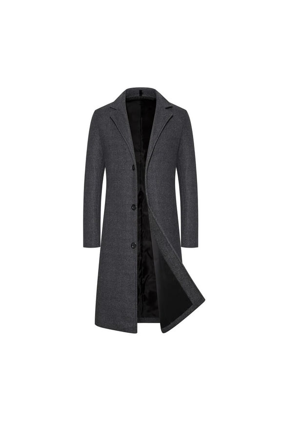 Trench Jacket for Men Fall Winter Solid Color Button Fashion Long Sleeve Leisure Outerwear Long Coat Jackets Tops Casual Outwear Dark Gray L