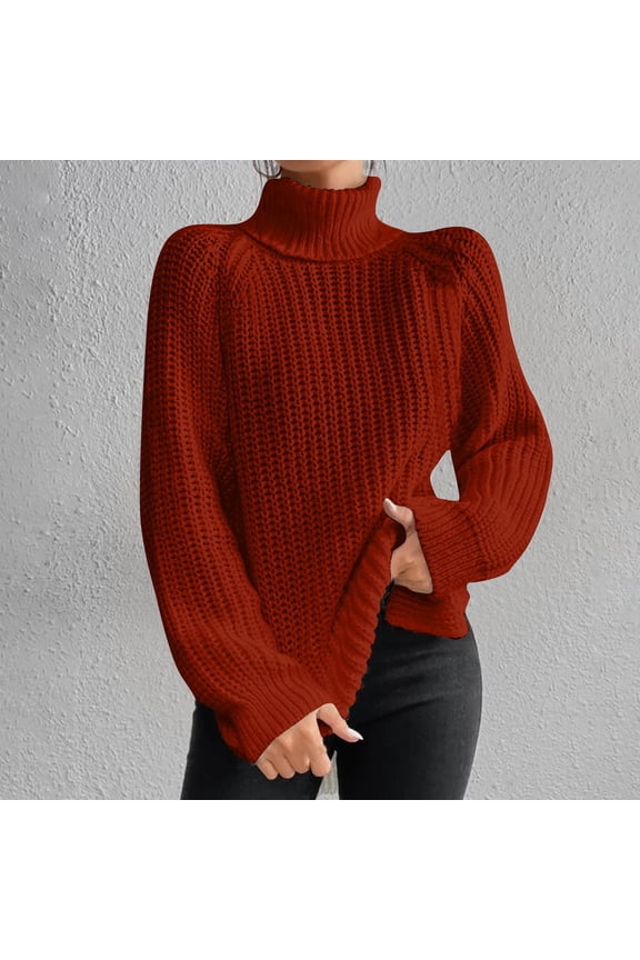 Turtleneck Long Sleeve Tops for Women Spring Fall Solid Color Loose T Shirts Knit Lightweight Fashion Pullover Blouse Wine S