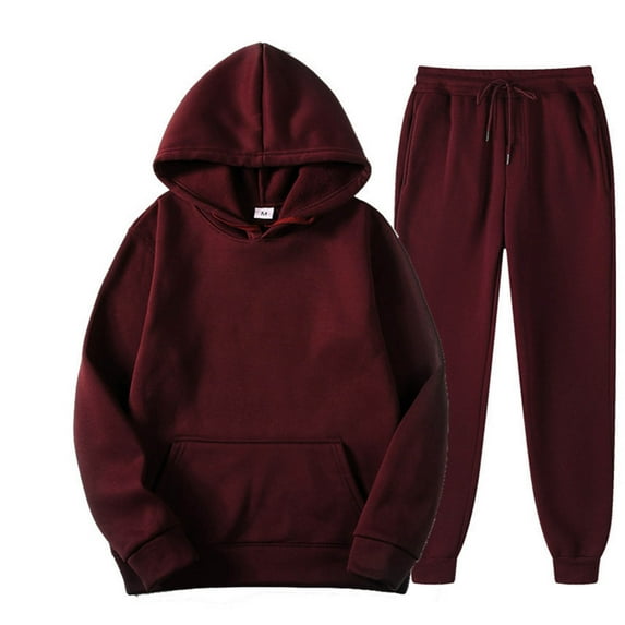 BLTIBY Two Piece Outfits Sweatsuits for Women Set Solid Colour Hoodies and Sweatpants Sets Jogging Suits with Kangaroo Pockets Wine S