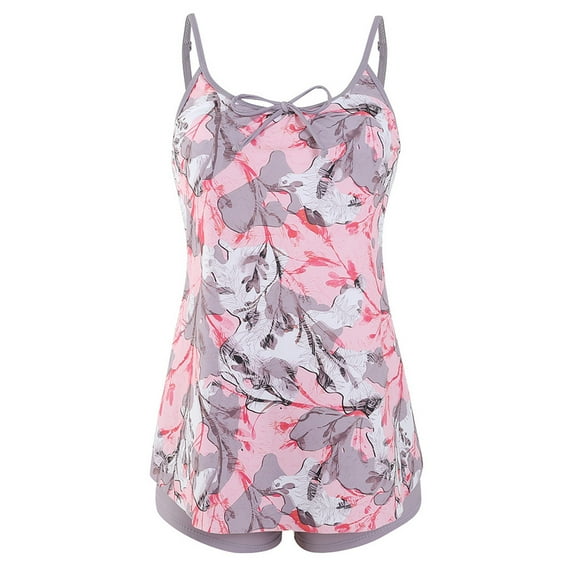 BLTIBY Two Piece Tankini Swimsuits for Women with High Waisted Shorts Printed Sleeveless Tummy Control Bathing Suits Athletic Swimwear Gray M