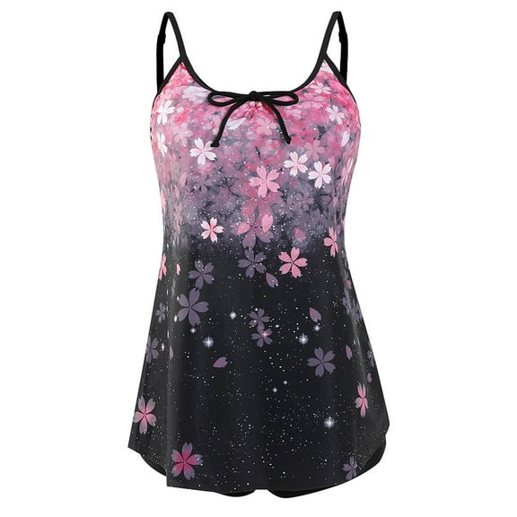 BLTIBY Two Piece Tankini Swimsuits for Women with High Waisted Shorts Printed Sleeveless Tummy Control Bathing Suits Athletic Swimwear Pink XXL