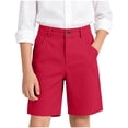 thumbnail image 1 of BLTIBY Uniform Shorts for Girls Boys Casual Shorts Teen Button Straight Leg Short Pants with Pockets Red 15-16 Years, 1 of 9
