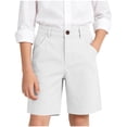thumbnail image 1 of BLTIBY Uniform Shorts for Girls Boys Casual Shorts Teen Button Straight Leg Short Pants with Pockets White 13-14 Years, 1 of 9