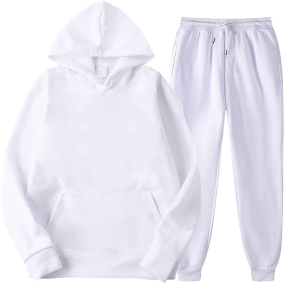 BLTIBY Unisex 2 PC Sweatsuit Set Men Women Sets Jogger Sweatpants Long Sleeve Hoodie Pullover Sweatshirt Tracksuit with Pockets White M