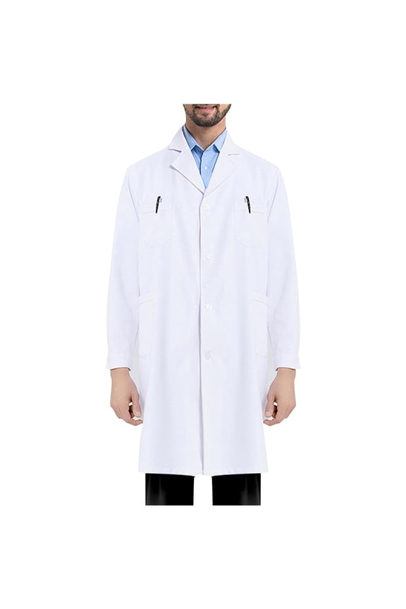 Unisex Lab Coat Button Down Lapel Professional Medicas Long Scientist College with Pockets White S