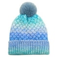 thumbnail image 1 of BLTIBY Unisex Ombre Hat Cuffed Fleece Lining Thick Winter Warm Cable Knitted Beanie with Pompom Fashion Comfortable Cap Blue M, 1 of 5