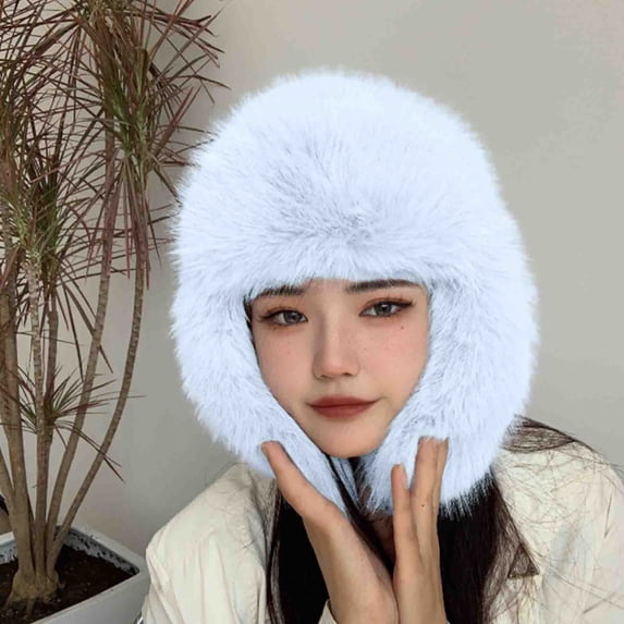 BLTIBY Unisex Winter Trooper Trapper Hat Faux Fur Russian Ushanka Cap Warm Ear Flaps Hat Furry Outdoor Hunting Skiing Hat Blue Free Size