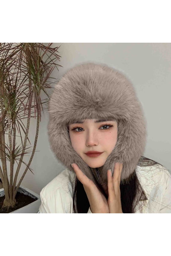 Unisex Winter Trooper Trapper Hat Faux Fur Russian Ushanka Cap Warm Ear Flaps Hat Furry Outdoor Hunting Skiing Hat Brown Free Size