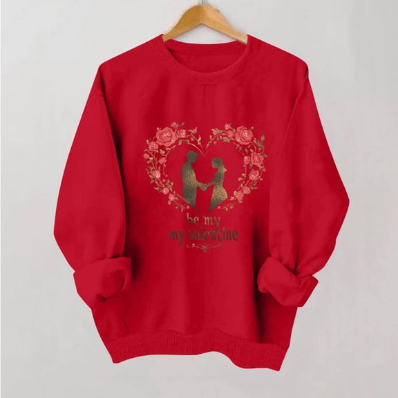 BLTIBY Valentine Shirts for Women Love Heart Sweater Casual Crewneck Long Sleeve Pullover Sweatshirts Valentines the Day Tops Red L