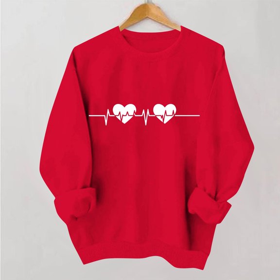 BLTIBY Valentine Sweatshirts for Women Bow Print Pullover Tops Cute Fashion Crew Neck Long Sleeve Holiday Blouse Clothes for Anniversary Dating Red 4 XS