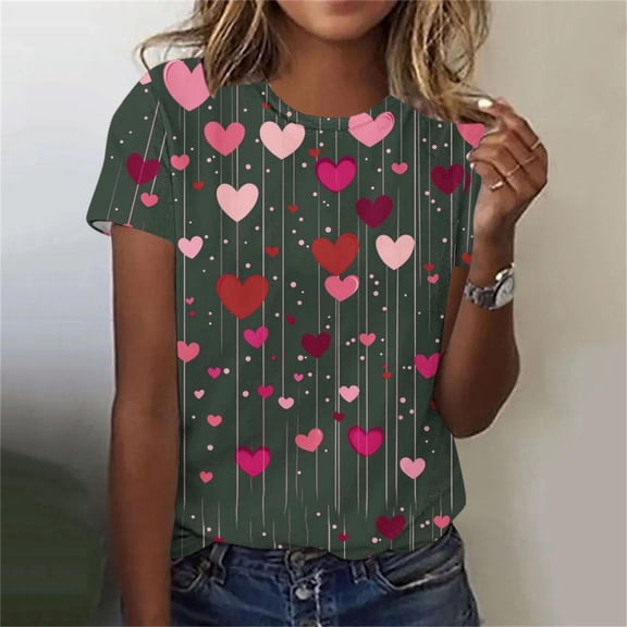 BLTIBY Valentine Sweatshirts for Women Print Pullover Tops Cute Fashion Crew Neck Short Sleeve Holiday Blouse Clothes for Anniversary Dating Multicolor 3 3XL