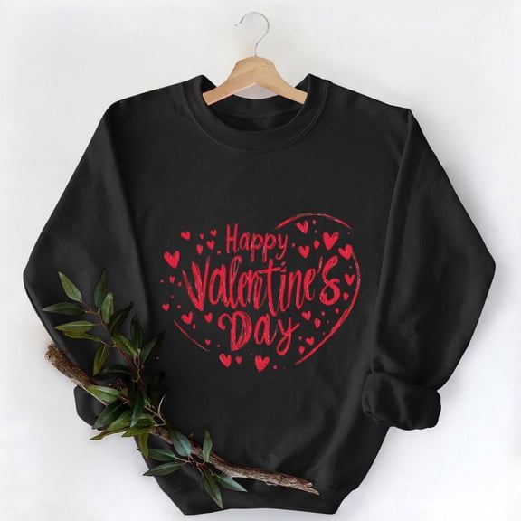 BLTIBY Valentine Sweatshirts for Women Printed Pullover Tops Cute Long Sleeve Crew Neck Holiday Blouse for Anniversary Dating Black L