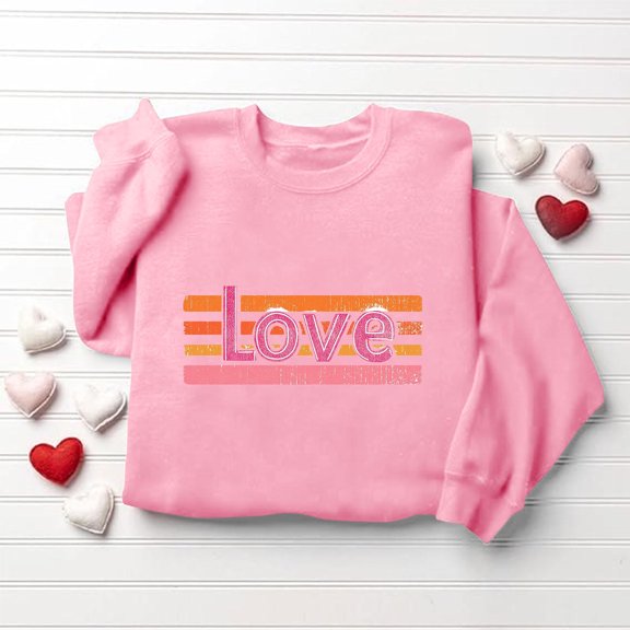 BLTIBY Valentine Sweatshirts for Women Printed Pullover Tops Cute Long Sleeve Crew Neck Holiday Blouse for Anniversary Dating Pink 2 L