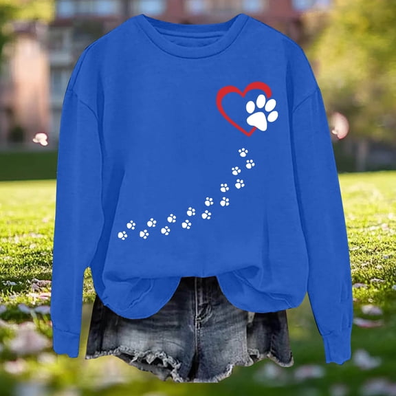 BLTIBY Valentine Sweatshirts for Women Printed Pullover Tops Long Sleeve Crew Neck Holiday Fashion Blouse for Anniversary Dating Blue 5XL