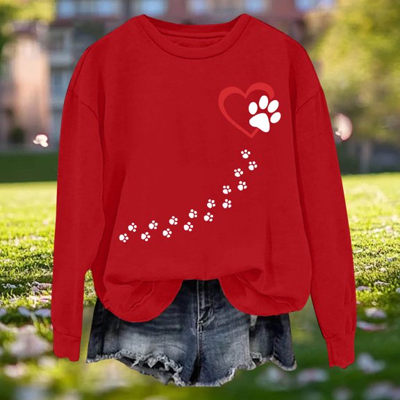 BLTIBY Valentine Sweatshirts for Women Printed Pullover Tops Long Sleeve Crew Neck Holiday Fashion Blouse for Anniversary Dating Red 4XL