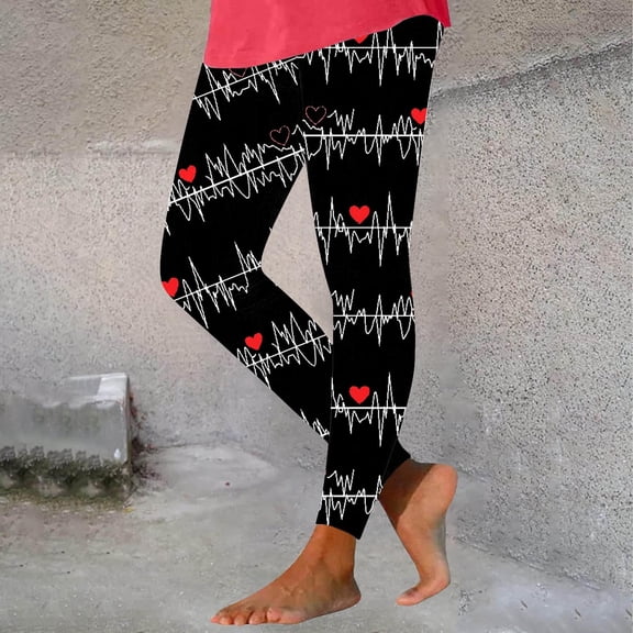 BLTIBY Valentine's Day Leggings for Women Spring Summer Mardi Gras Printed High Waisted Tummy Control Fashion Casual Yoga Pants Black S