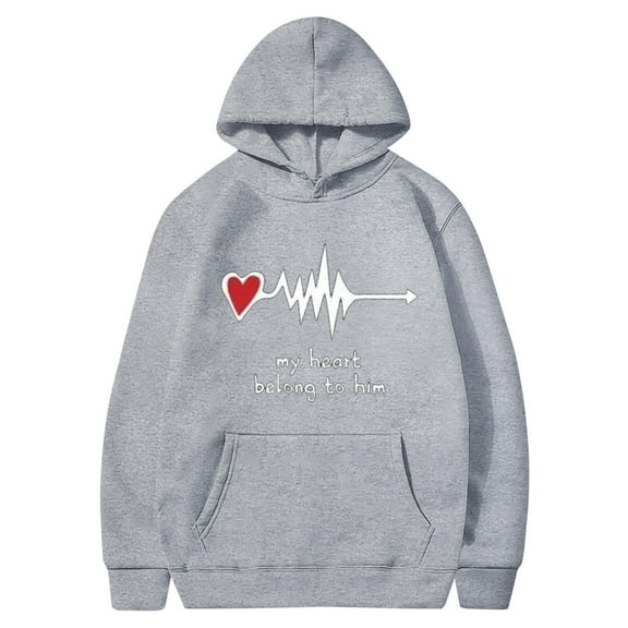 BLTIBY Valentine's Day Sweatshirt for Women Men Hoodies Autumn Spring Fleece Funny Love Heart Graphic Valentines Shirt Casual Round Neck Long Sleeve Pullover Tops with Pockets Gray XL