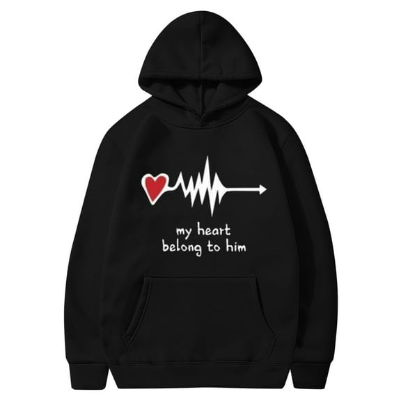 BLTIBY Valentine's Day Sweatshirt for Women Men Hoodies Autumn Spring Fleece Funny Love Heart Graphic Valentines Shirt Casual Round Neck Long Sleeve Pullover Tops with Pockets Black S