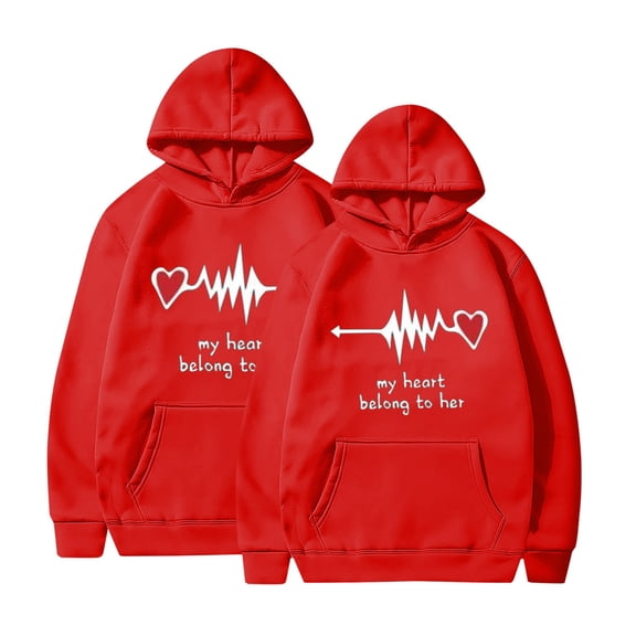 BLTIBY Valentine's Day Sweatshirt for Women Men Hoodies Autumn Spring Fleece Funny Love Heart Graphic Valentines Shirt Casual Round Neck Long Sleeve Pullover Tops with Pockets Red XL