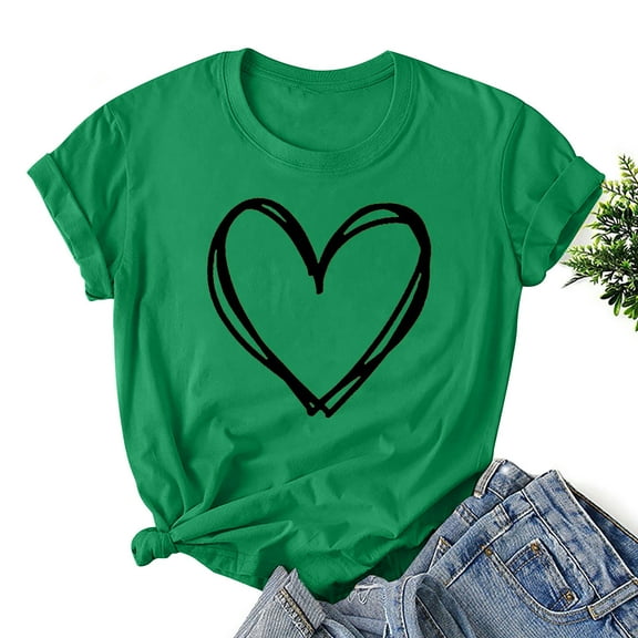 BLTIBY Valentine's Day Sweatshirt for Women Summer Spring Crewneck Short Sleeve Funny Love Heart Graphic Valentines Shirt Casual Valentines Fashion Pullover Tops Green 3XL